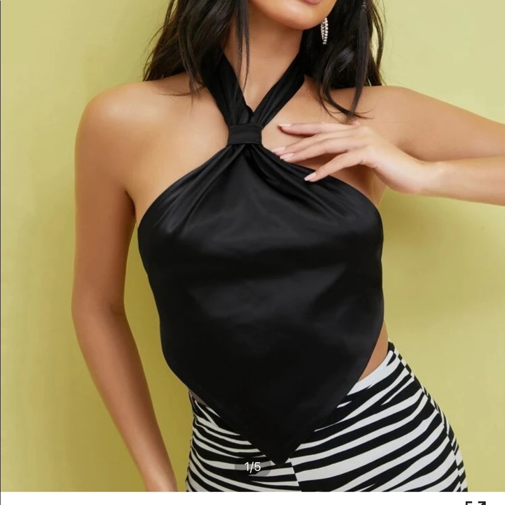 Black Satin Halter Top